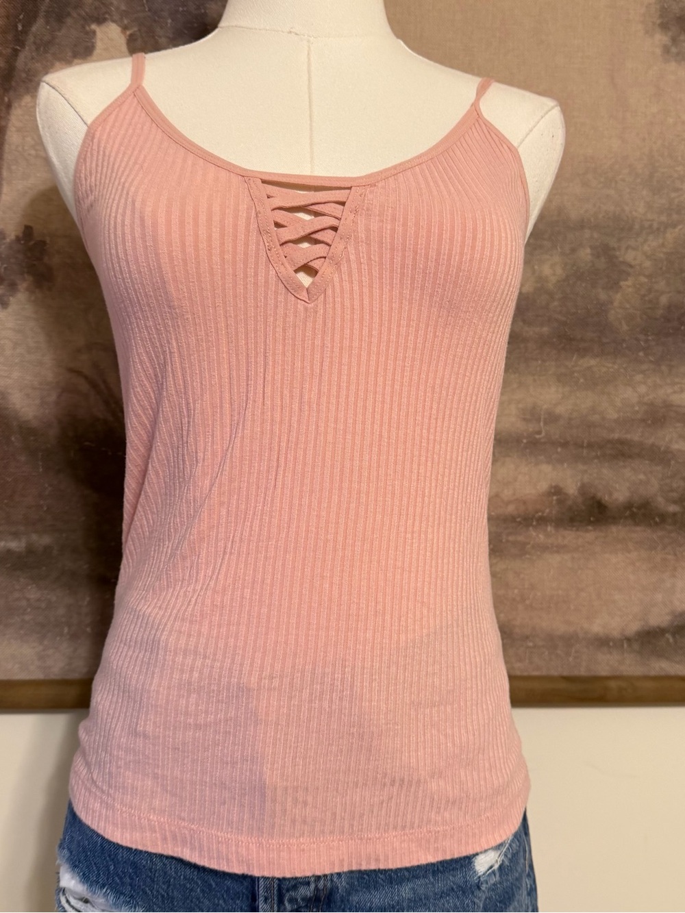 Me to We Ribbed Lace-Up Pink Camisole